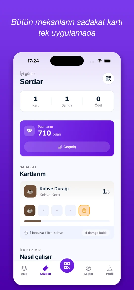 MekanX dijital sadakat kartları ekranı